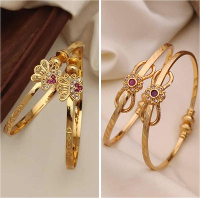 Sangria Brass Diamond Gold-plated Bangle Set(Pack of 2)