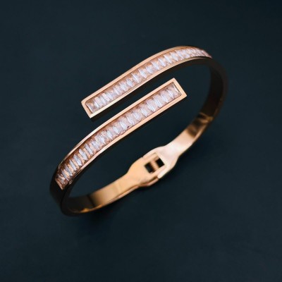 ZIVOM Stainless Steel Cubic Zirconia Gold-plated Kada