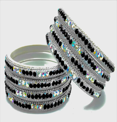RAF dukan Plastic Crystal Silver Bangle Set(Pack of 8)