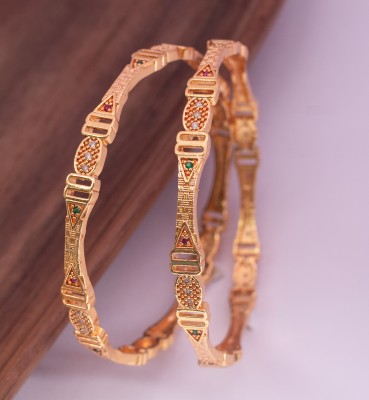 AK Brass Diamond Gold-plated Bangle Set(Pack of 2)