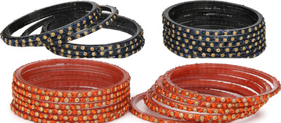 AFAST Glass Crystal Enamel Bangle Set(Pack of 10)