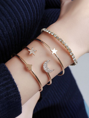 Vembley Alloy Rhinestone Gold-plated Bracelet Set(Pack of 4)