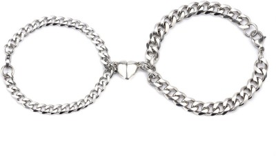 HouseOfCommon Stainless Steel Silver Bracelet Set(Pack of 2)