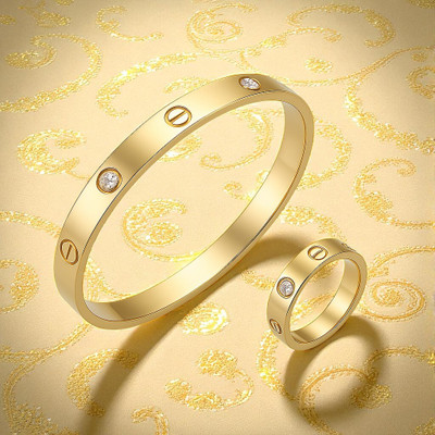 Gleve Stainless Steel Diamond Gold-plated Kada