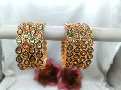 Rajwadi Alloy Cubic Zirconia Gold-plated Bangle Set(Pack of 8)