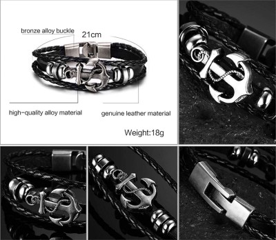 University Trendz Alloy, Leather, Stainless Steel Silver Coated Bracelet Set(Pack of 2)