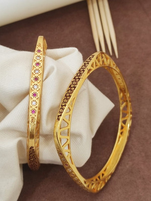 Shree Yogi Bangles Brass Diamond Gold-plated Bangle Set(Pack of 2)