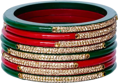 Aaroz and Company Lac Rhinestone Enamel Bangle Set(Pack of 8)