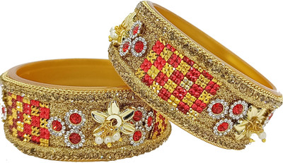 Royal Bangles Plastic Zircon Gold-plated Kada(Pack of 2)