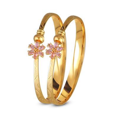 VIGHNAHARTA Brass Cubic Zirconia Gold-plated Bangle(Pack of 2)