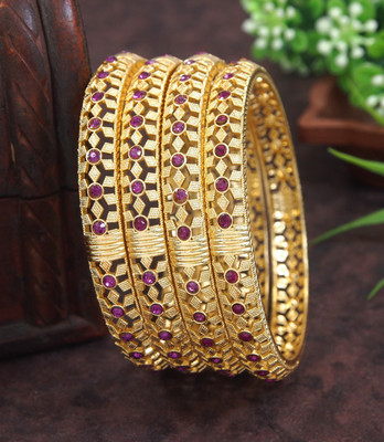 OrnaDzn Zevellery Brass Turquoise Gold-plated Bangle Set(Pack of 4)