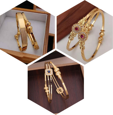 ANOUK Brass Diamond Gold-plated Bangle(Pack of 3)