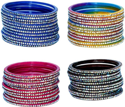 Mahaveer Glass Cubic Zirconia Bangle(Pack of 10)