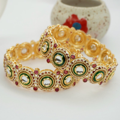 Panini Jewels Copper, Ruby Diamond, Crystal Gold-plated Bangle Set(Pack of 2)