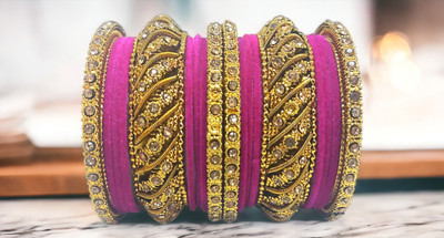 Anahat collection Metal, Fabric Gold-plated Bangle Set(Pack of 10)