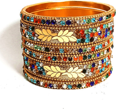 Suhana collection Metal Cubic Zirconia Gold-plated Bangle Set(Pack of 6)