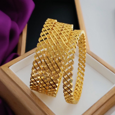 Cheharoffset Brass Agate Gold-plated Bangle Set(Pack of 4)