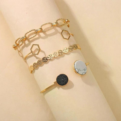 ModeandMinimal Stainless Steel Gold-plated Bracelet Set