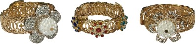 La Belleza Alloy Cubic Zirconia Gold-plated Bracelet(Pack of 3)