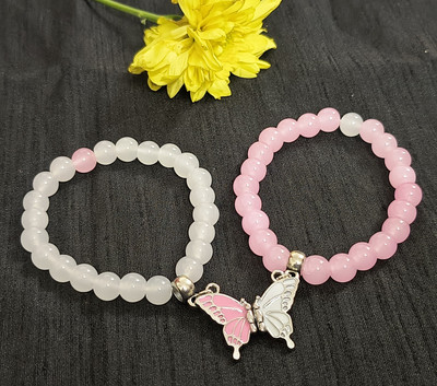 Vivity Crystal Beads Silver Bracelet(Pack of 2)