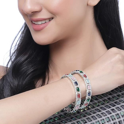 KALKA TRADERS Brass Diamond Silver Bangle Set(Pack of 2)