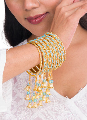Mamon Creations Metal, Fabric, Alloy Gold-plated Bangle Set(Pack of 13)