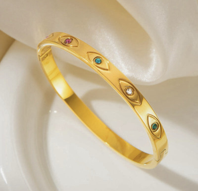 Dhrti Bling Stainless Steel Cubic Zirconia, Crystal Gold-plated Bangle