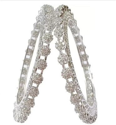 navjai Brass Cubic Zirconia Silver Bangle Set(Pack of 2)