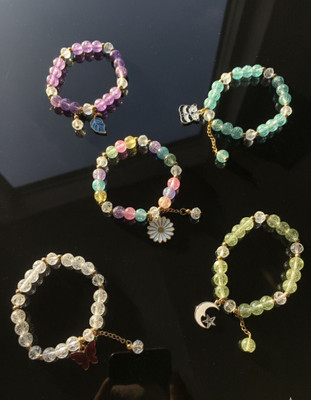 Krishna Paths Collection Crystal, Rubber, Plastic, Alloy Beads, Pearl, Crystal Charm Bracelet(Pack of 5)