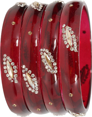 ZULKA Glass Zircon Bangle Set(Pack of 4)