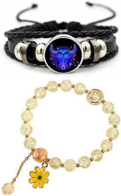 PIXFLIX Crystal, Leather Charm Bracelet(Pack of 2)