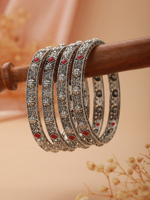 AATMANA Alloy Cubic Zirconia Silver Bangle Set(Pack of 4)