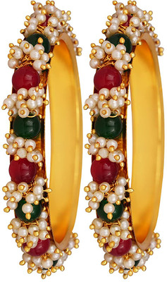 JFL Jewellery for Less Glass Gold-plated Bangle Set(Pack of 2)