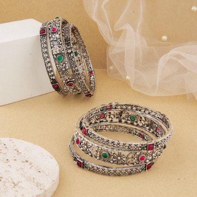 GC PREMIUM JEWELLERY Brass Silver Bangle Set(Pack of 6)