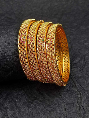 Atulya Brass Cubic Zirconia, Diamond Gold-plated Bangle Set(Pack of 4)