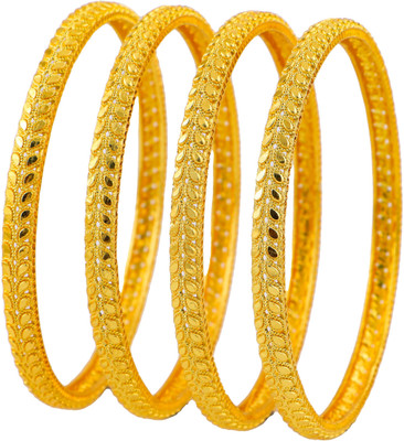 KENAYOSHA.COM Brass Cubic Zirconia Gold-plated Bangle Set(Pack of 4)