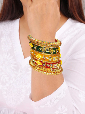 TAE Metal, Glass, Plastic Beads Brass Bangle Set(Pack of 2)