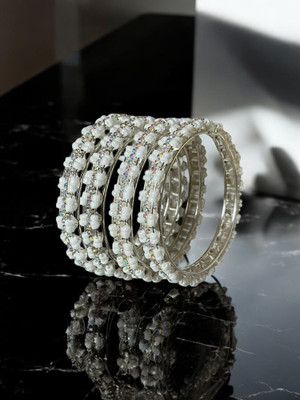 TinyTroves Alloy Pearl Silver Coated Bangle Set(Pack of 4)