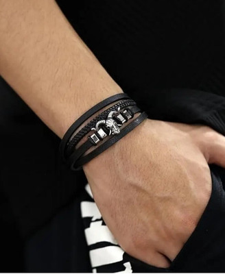 JRISSY Leather Silver Coated Charm Bracelet