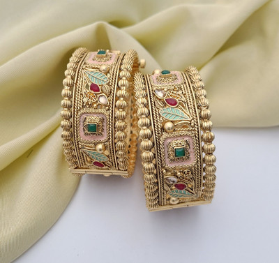 VEYTRI Brass Crystal Gold-plated Bangle Set(Pack of 2)