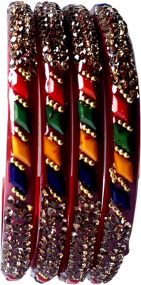 Karaavi Glass Crystal Enamel Bangle Set(Pack of 4)