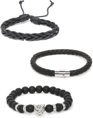 Oomph Leather Beads, Crystal Silver Bracelet(Pack of 3)