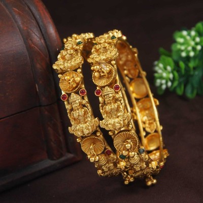 Atulya Brass Emerald, Ruby Gold-plated Bangle Set(Pack of 2)