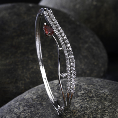 ZENEME Brass Cubic Zirconia Rhodium Bracelet