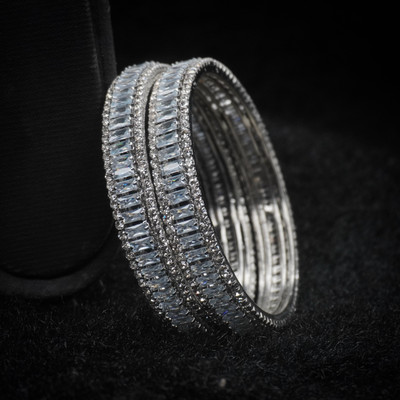 Panini Jewels Brass Rhodium Bangle Set(Pack of 2)