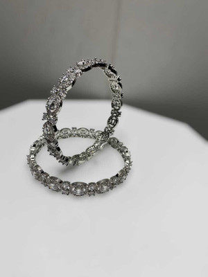 Sawariya seth Sterling Silver Cubic Zirconia Rhodium Bangle Set(Pack of 2)