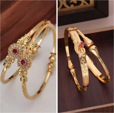Dressberry Brass Diamond Gold-plated Bangle Set(Pack of 2)