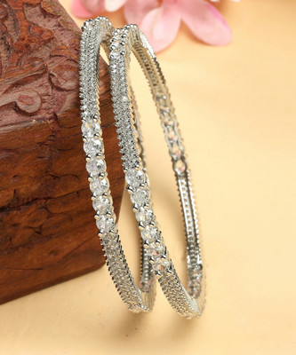 ZENEME Brass Rhodium Bangle(Pack of 2)
