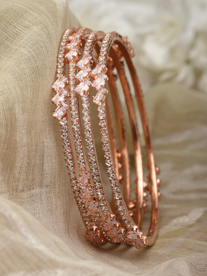 ZENEME Brass Cubic Zirconia Bangle Set(Pack of 4)