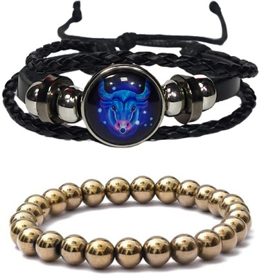 BHAGYA G Stone, Golden Pyrite, Crystal, Leather Bracelet(Pack of 2)